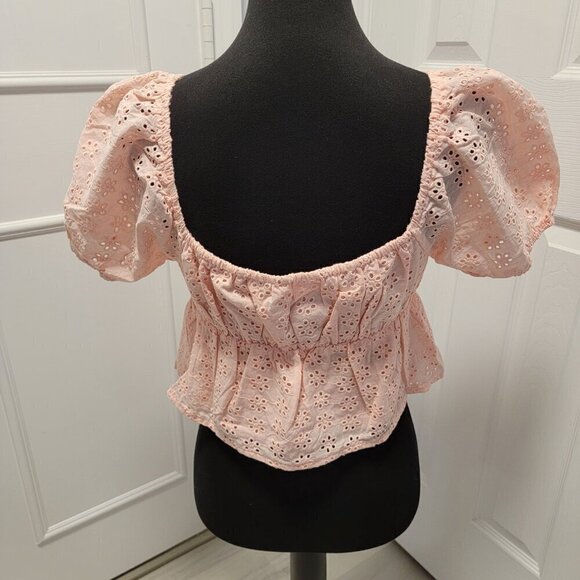 Heatherly Pastel Peach Eyelit Blouson Penelope Crop Top Size M - Picture 6 of 15